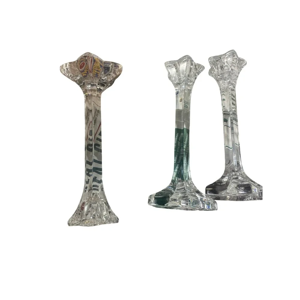 Set of 3 Clear Glass Star Shaped Taper Candlestick Holders Celestial Decor